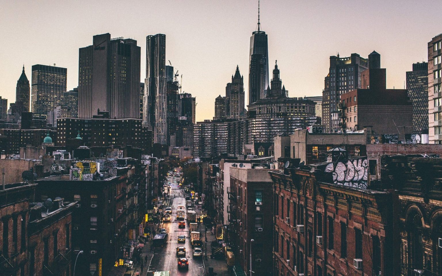 New York City street at dusk